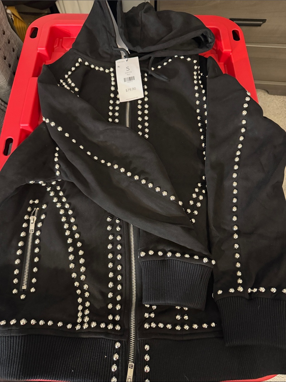 AKIRA Black Studded Zip-Up Hoodie